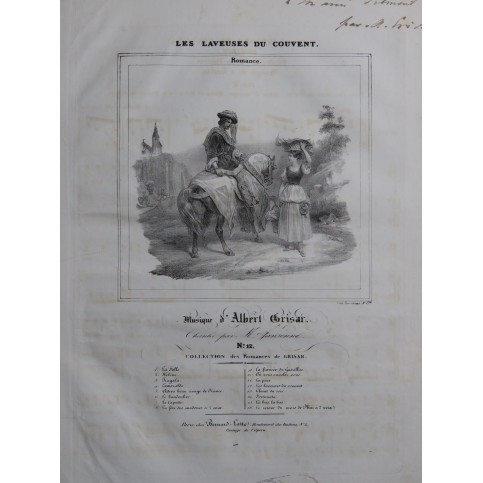 GRISAR Albert Les Laveuses du couvent Dédicace Chant Piano ca1840