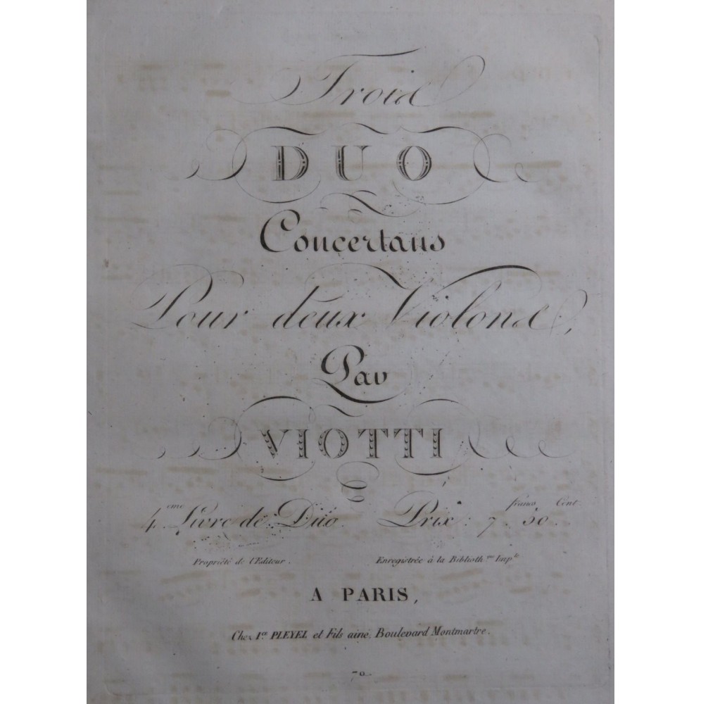 VIOTTI J. B. Trois Duos 4e Livre pour 2 Violons ca1820