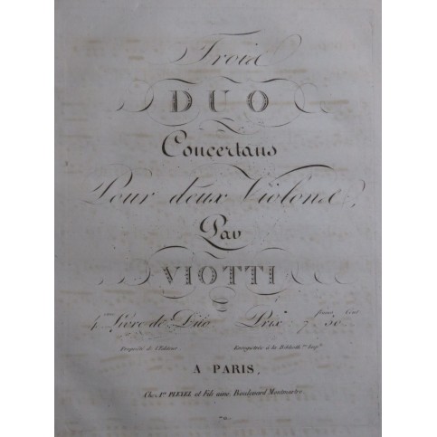 VIOTTI J. B. Trois Duos 4e Livre pour 2 Violons ca1820