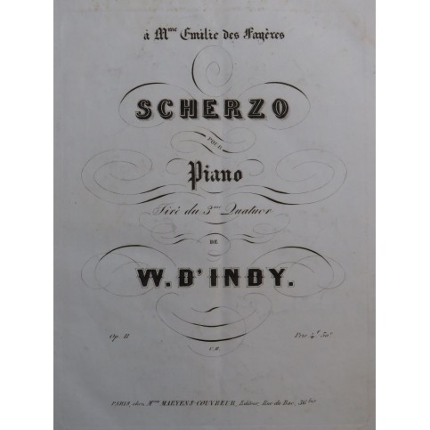 D'INDY W. Scherzo du 3e Quatuor op11 Piano ca1845