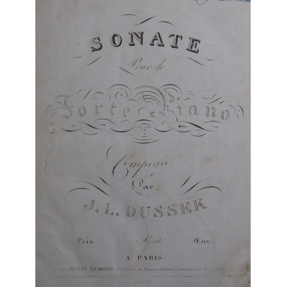DUSSEK J. L. Sonate op 35 Piano ca1825