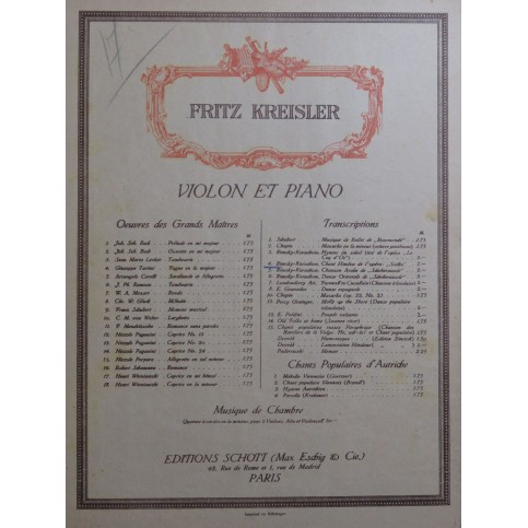 RIMSKY-KORSAKOFF N. Chant Hindou Piano Violon 1919