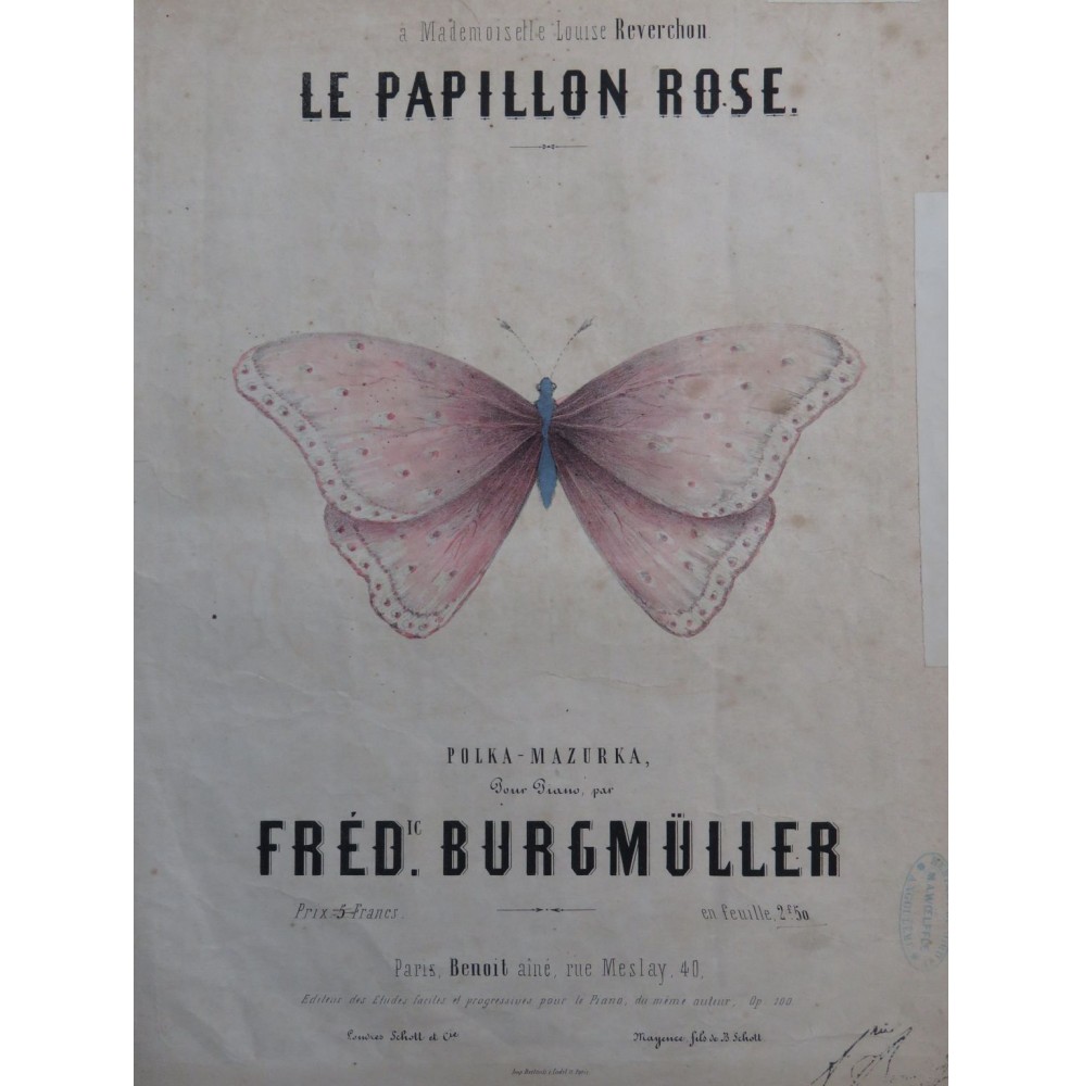 BURGMÜLLER Frédéric Le Papillon Rose Piano ca1855