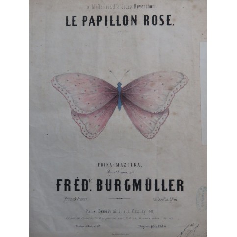 BURGMÜLLER Frédéric Le Papillon Rose Piano ca1855