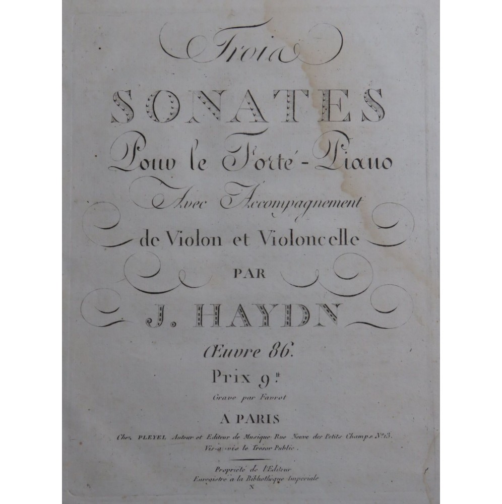 HAYDN Joseph Trois Sonates op 86 Violon ca1800