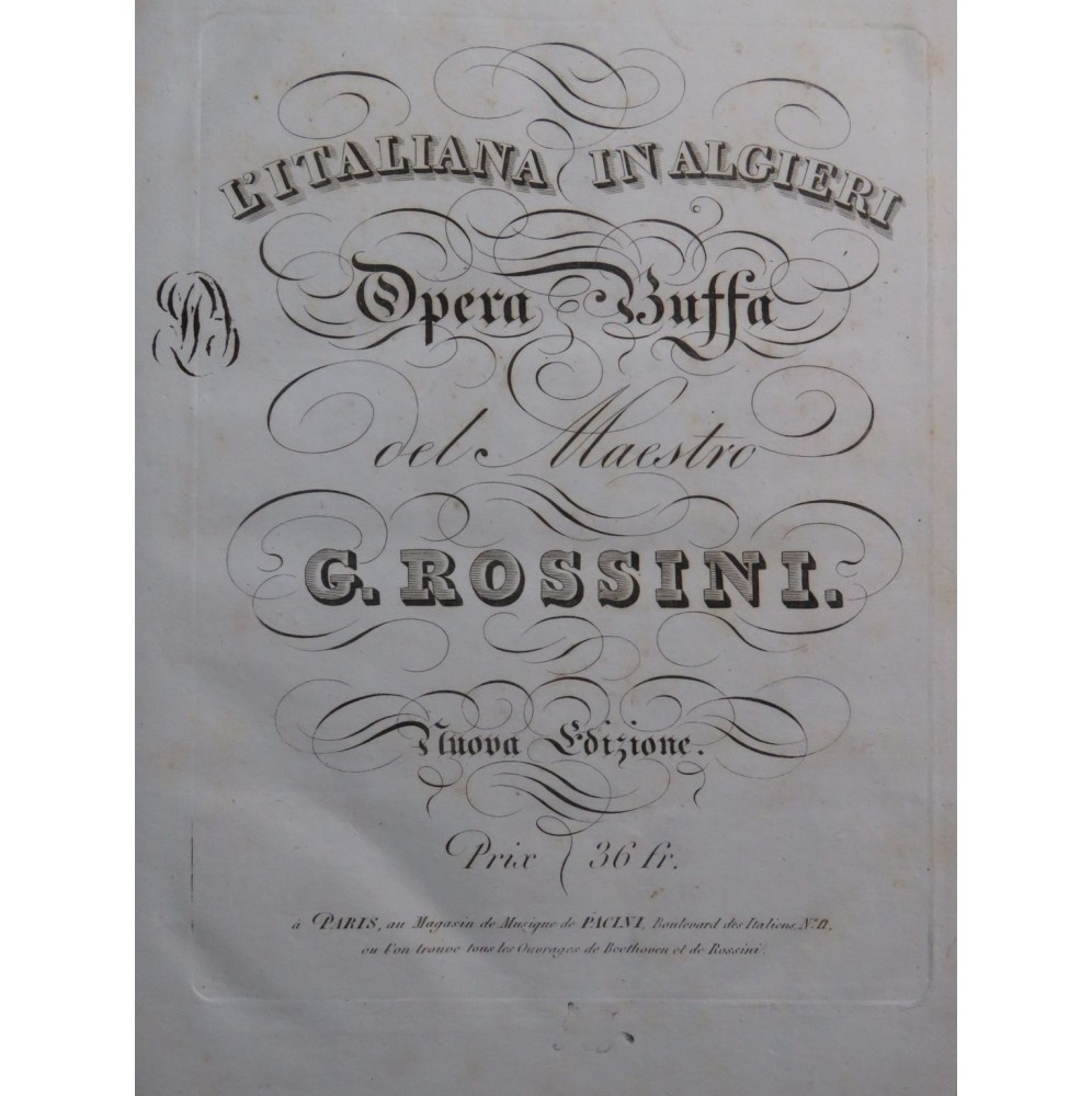 ROSSINI G. L'Italiana in Algieri Opéra Chant Piano ca1825