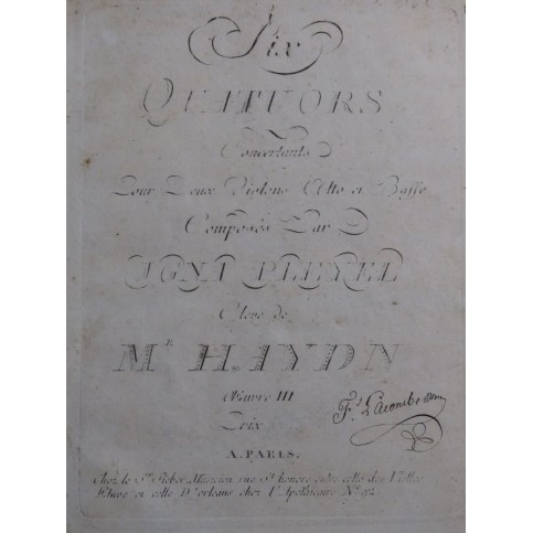 PLEYEL Ignace Six Quatuors op 3 Violons Alto Violoncelle ca1795