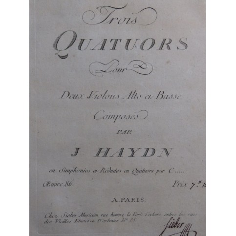 HAYDN Joseph Trois Quatuors op 86 Violons Alto Violoncelle ca1800