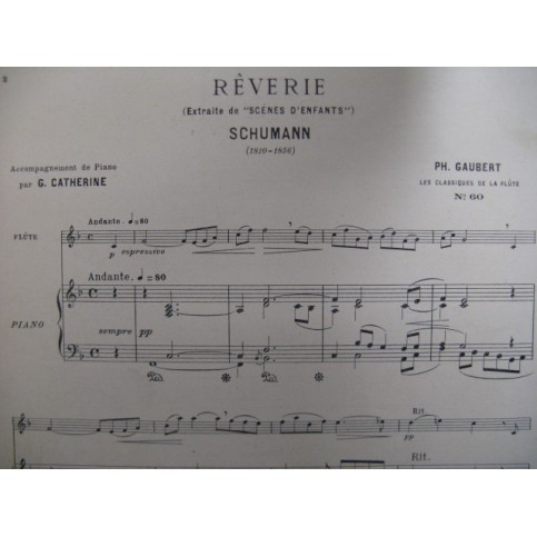SCHUMANN Robert Rêverie Flute Piano 1927