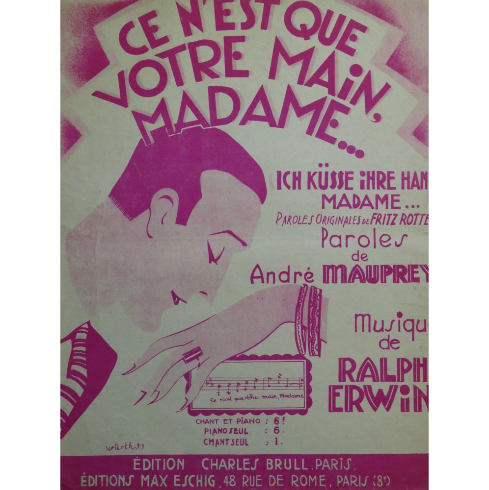 ERWIN Ralph Ce n'est que votre main Madame Chant Piano 1929