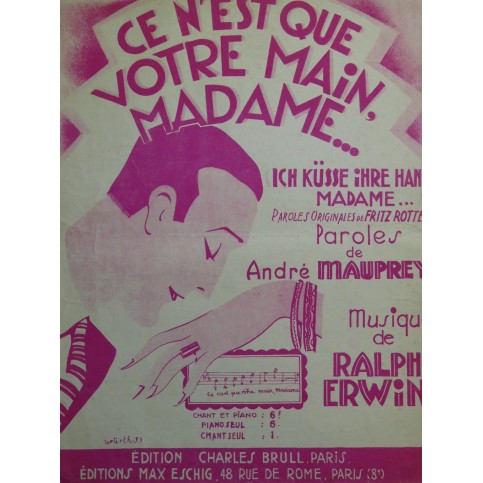 ERWIN Ralph Ce n'est que votre main Madame Chant Piano 1929