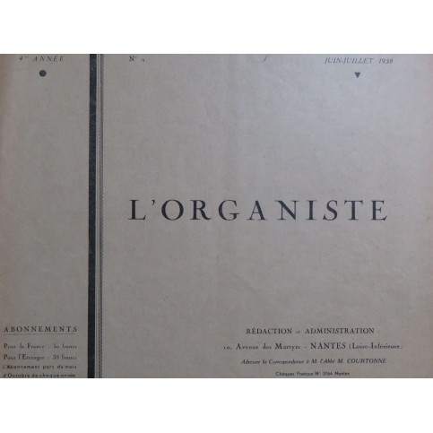 L'Organiste 4e Année No 9 Boëly Collin Courtonne Orgue 1938