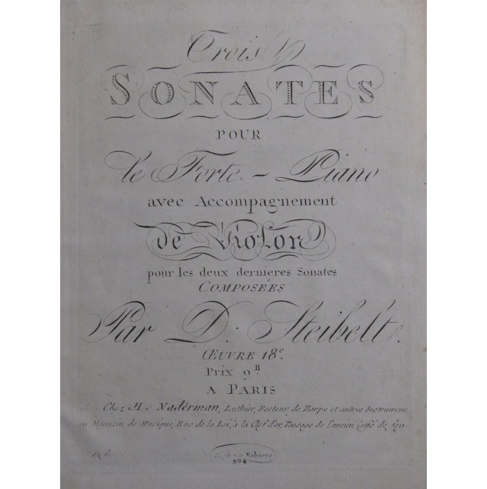 STEIBELT Daniel Trois Sonates op 18 Violon ca1800