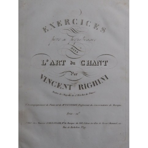 RIGHINI Vincent Exercices pour se perfectionner dans l'Art du Chant ca1830