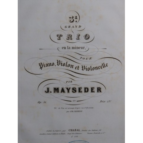 MAYSEDER Joseph Grand Trio No 3 op 51 Piano ca1845