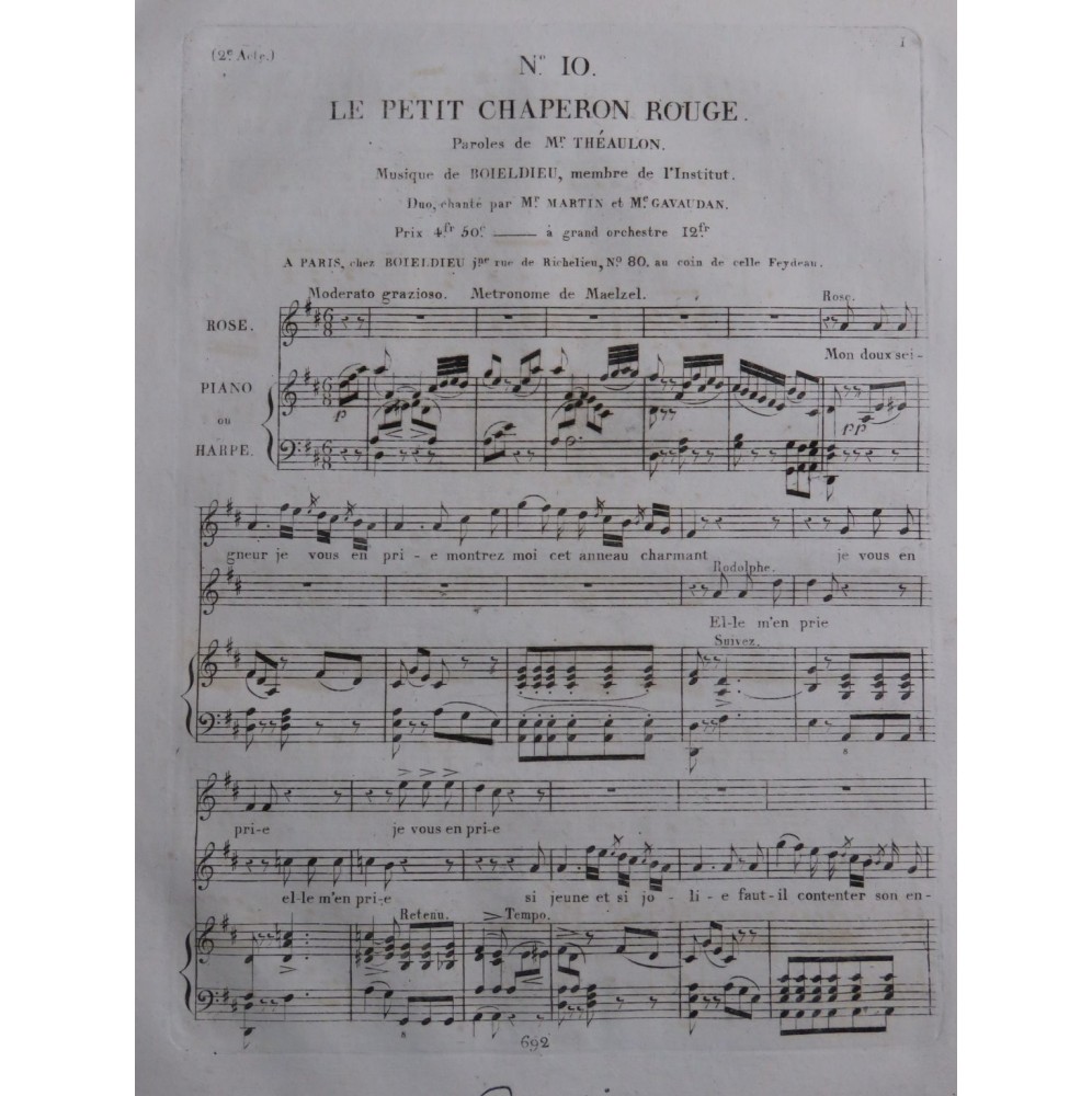 BOIELDIEU Adrien Le Petit Chaperon Rouge No 10 Chant Piano ca1820