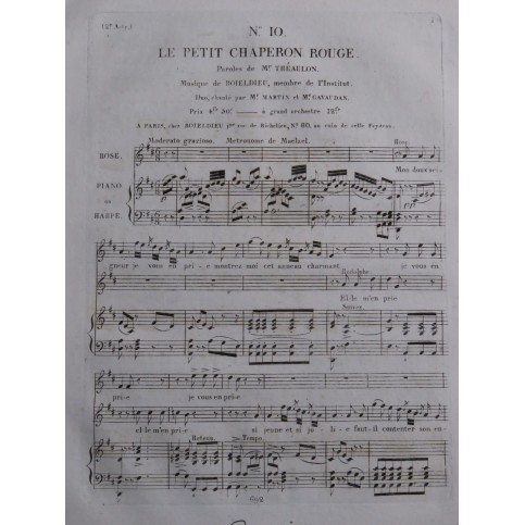 BOIELDIEU Adrien Le Petit Chaperon Rouge No 10 Chant Piano ca1820