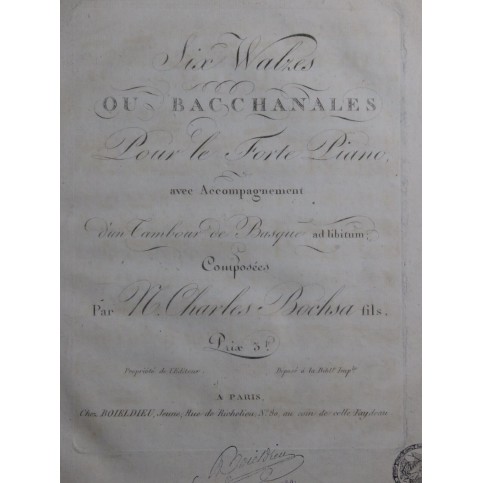 BOCHSA N. Ch. Six Walses ou Bacchanales Piano Tambour de Basque ca1815