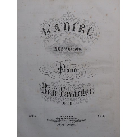 FAVARGER René L'Adieu op 18 Piano ca1862