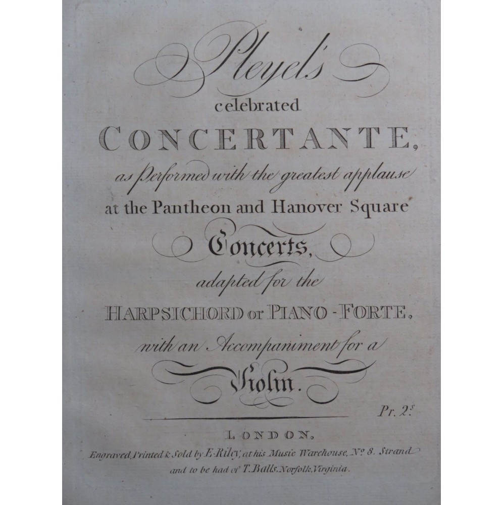 PLEYEL Ignace Symphonie concertante in E-flat major Piano ca1800