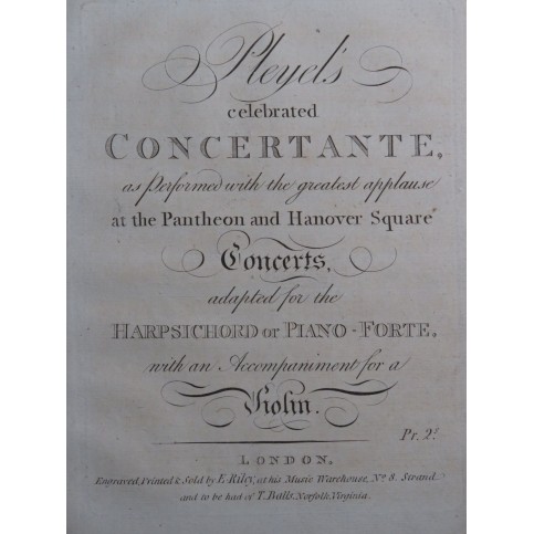 PLEYEL Ignace Symphonie concertante in E-flat major Piano ca1800