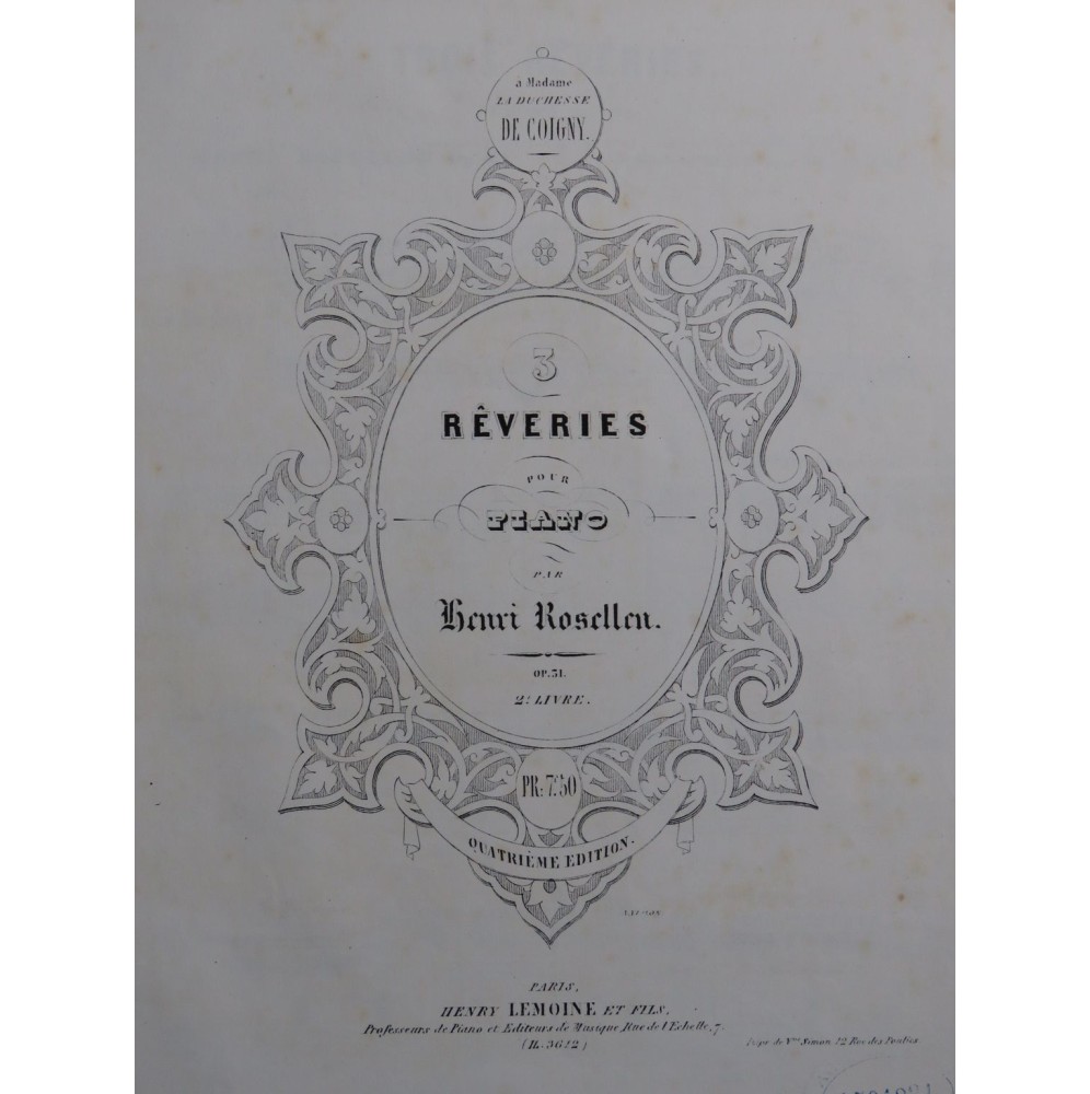 ROSELLEN Henri Trois Rêveries op 31 Piano ca1853