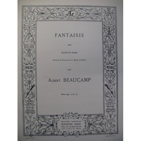 BEAUCAMP Albert Fantaisie Flute Piano 1946