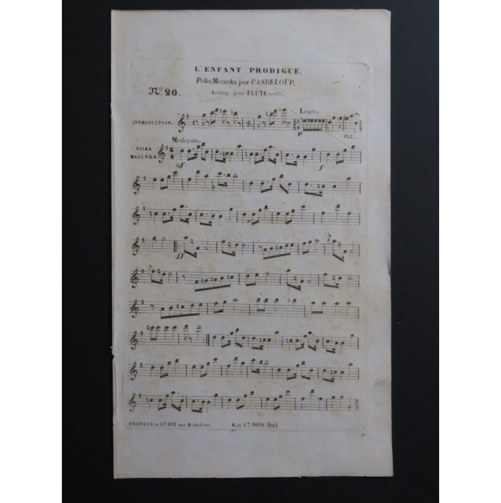 PASDELOUP Jules L'Enfant Prodigue Mazurka Flûte seule ca1853