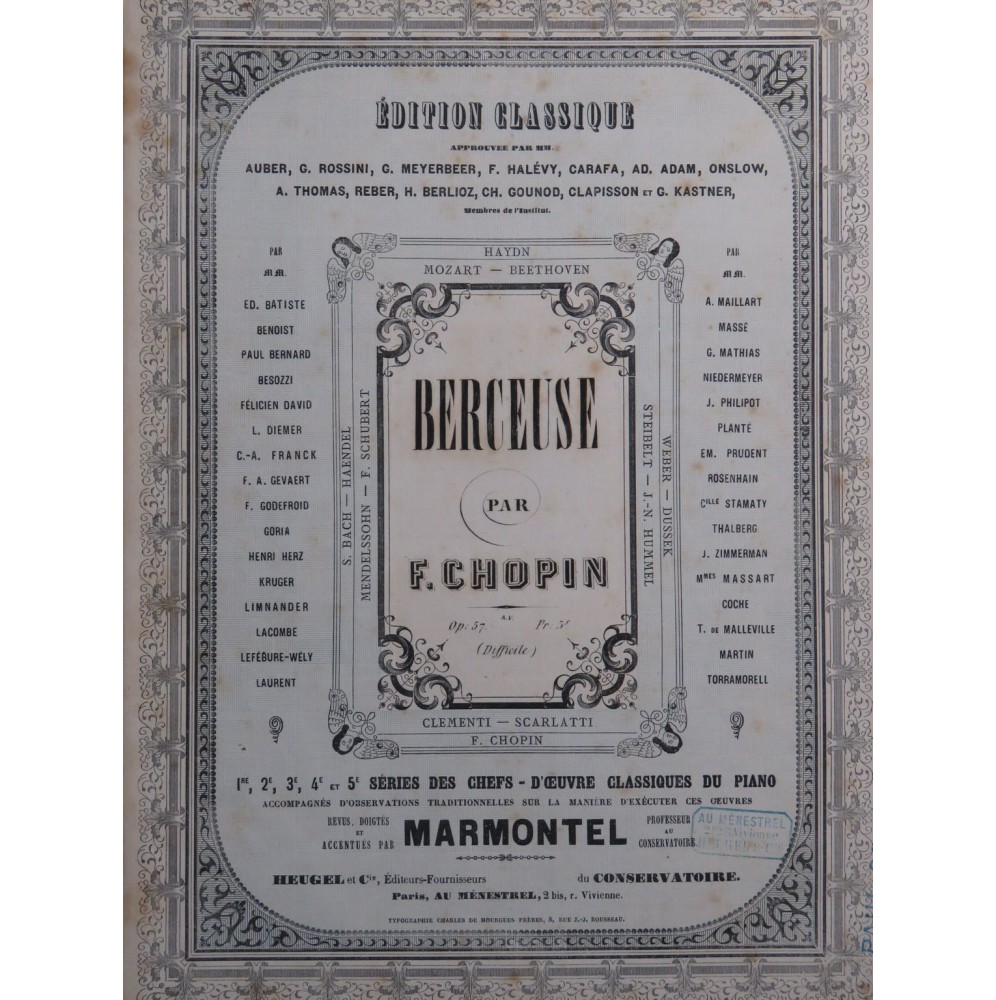 CHOPIN Frédéric Berceuse op 57 Piano 1859