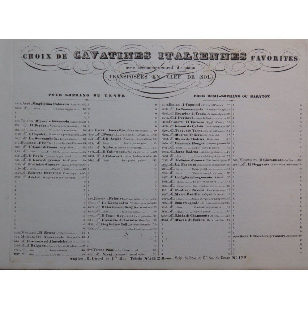 DONIZETTI G. La Favorita Romanza Chant Piano ca1840