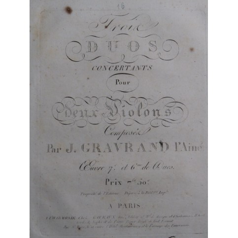 GRAVRAND Joseph Trois Duos op 6 et 7 pour 2 Violons ca1800