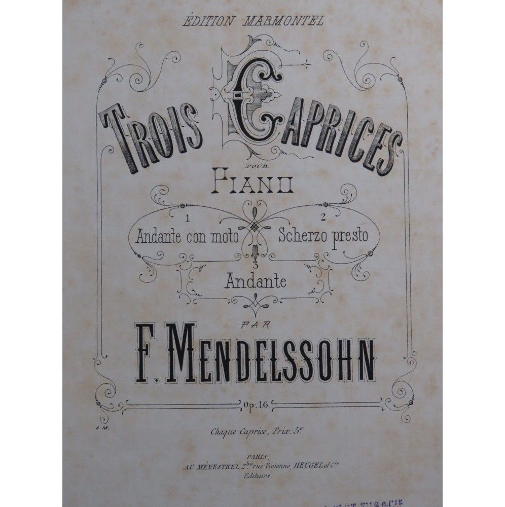MENDELSSOHN Caprice op 16 No 2 Piano ca1878
