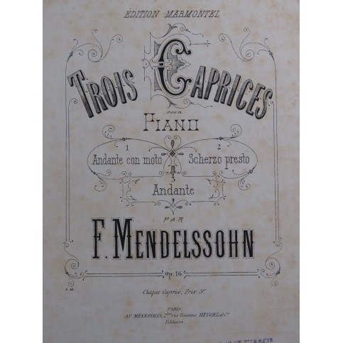 MENDELSSOHN Caprice op 16 No 2 Piano ca1878