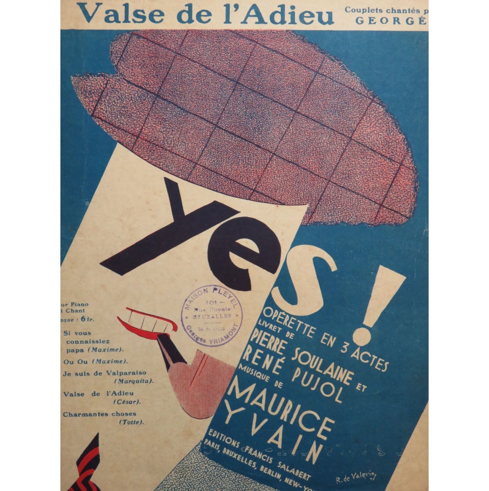 YVAIN Maurice Valse de l'Adieu Chant Piano 1928