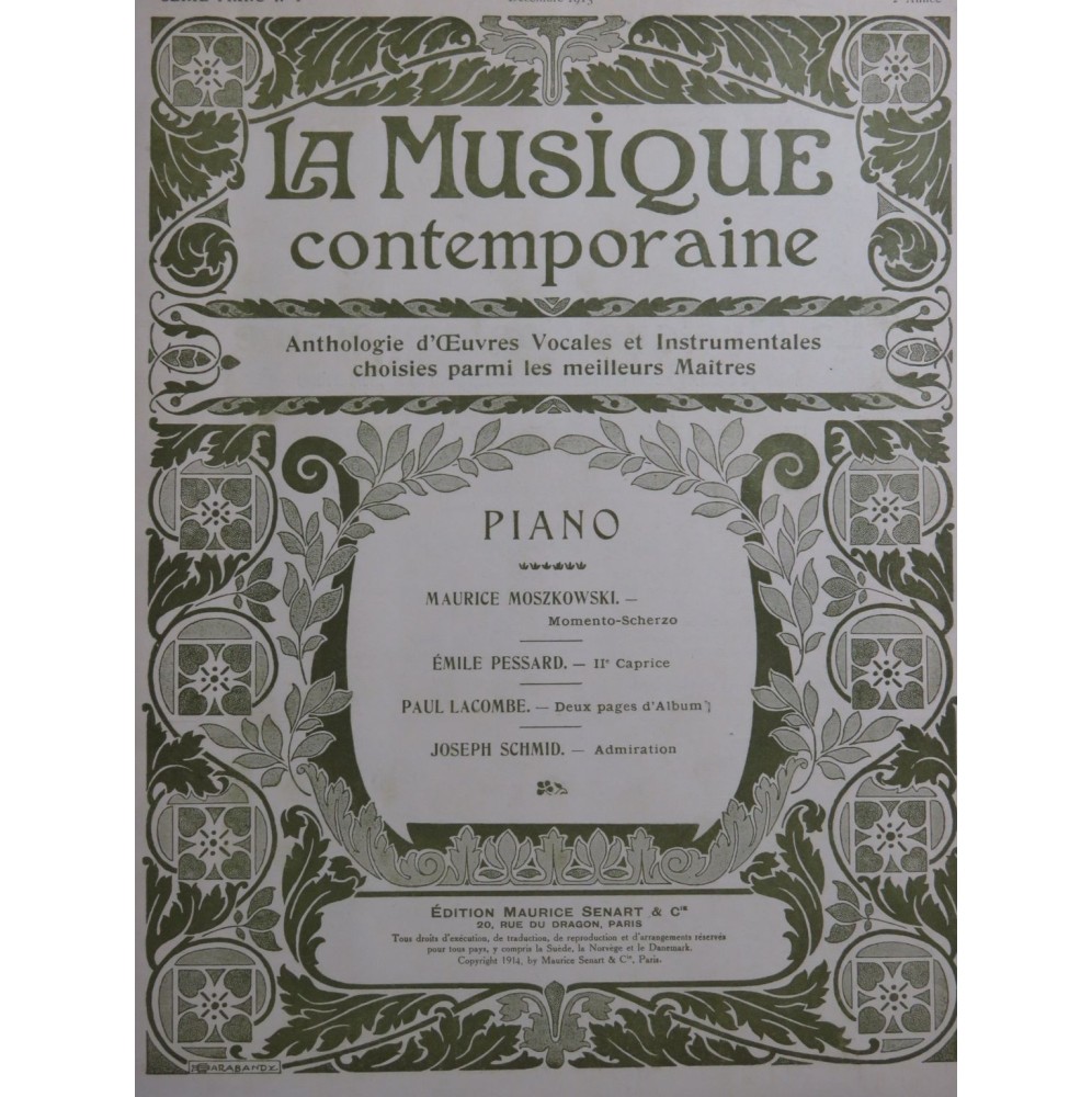 MOSZKOWSKI PESSARD LACOMBE SCHMID Pièces Piano 1914