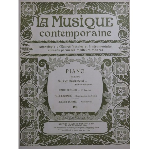 MOSZKOWSKI PESSARD LACOMBE SCHMID Pièces Piano 1914
