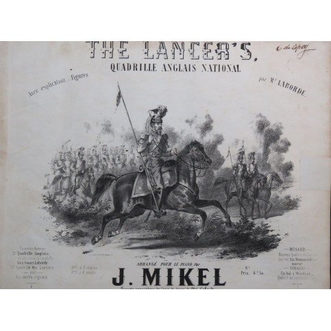 MIKEL J. The Lancer's Quadrille Anglais Danse Piano ca1858