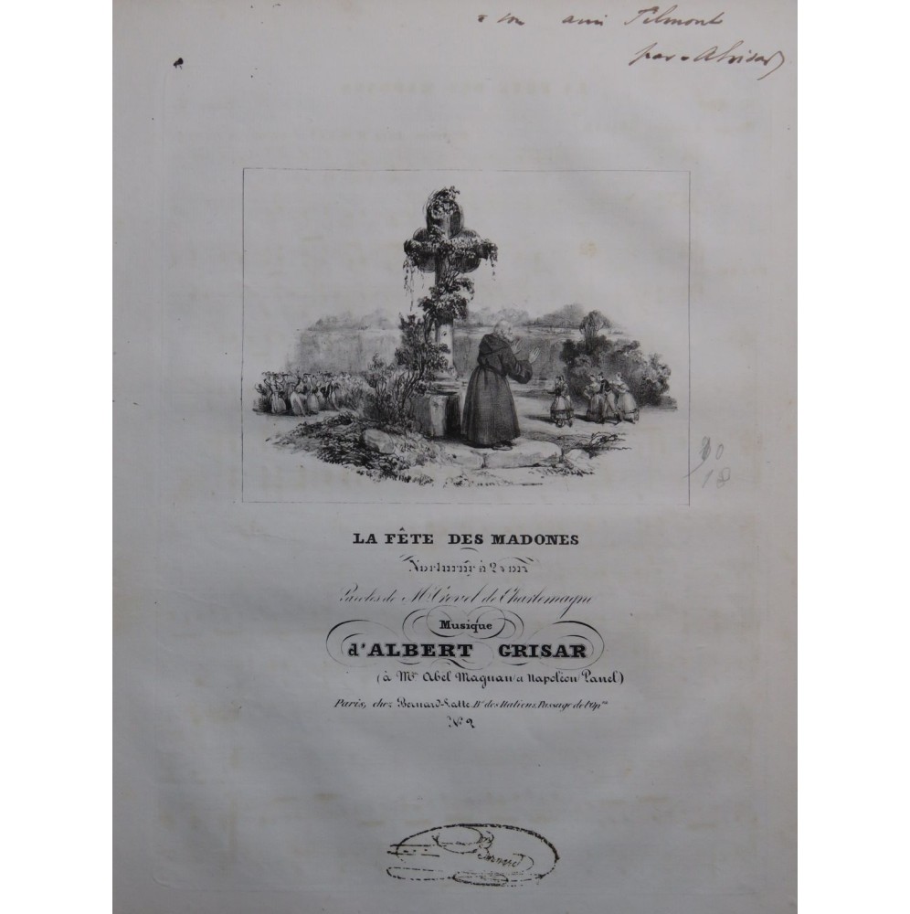 GRISAR Albert La Fête des Madones Dédicace Chant Piano ca1840