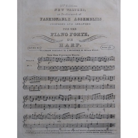 New Waltzes Danse Piano ou Harpe ca1820