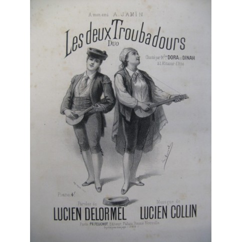 COLLIN Lucien Les Deux Troubadours Chant Piano XIXe