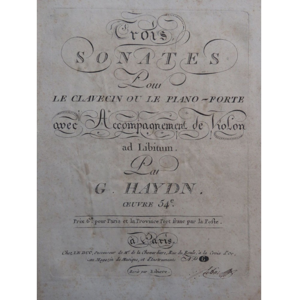 HAYDN Joseph Trois Sonates op 54 Piano ca1800