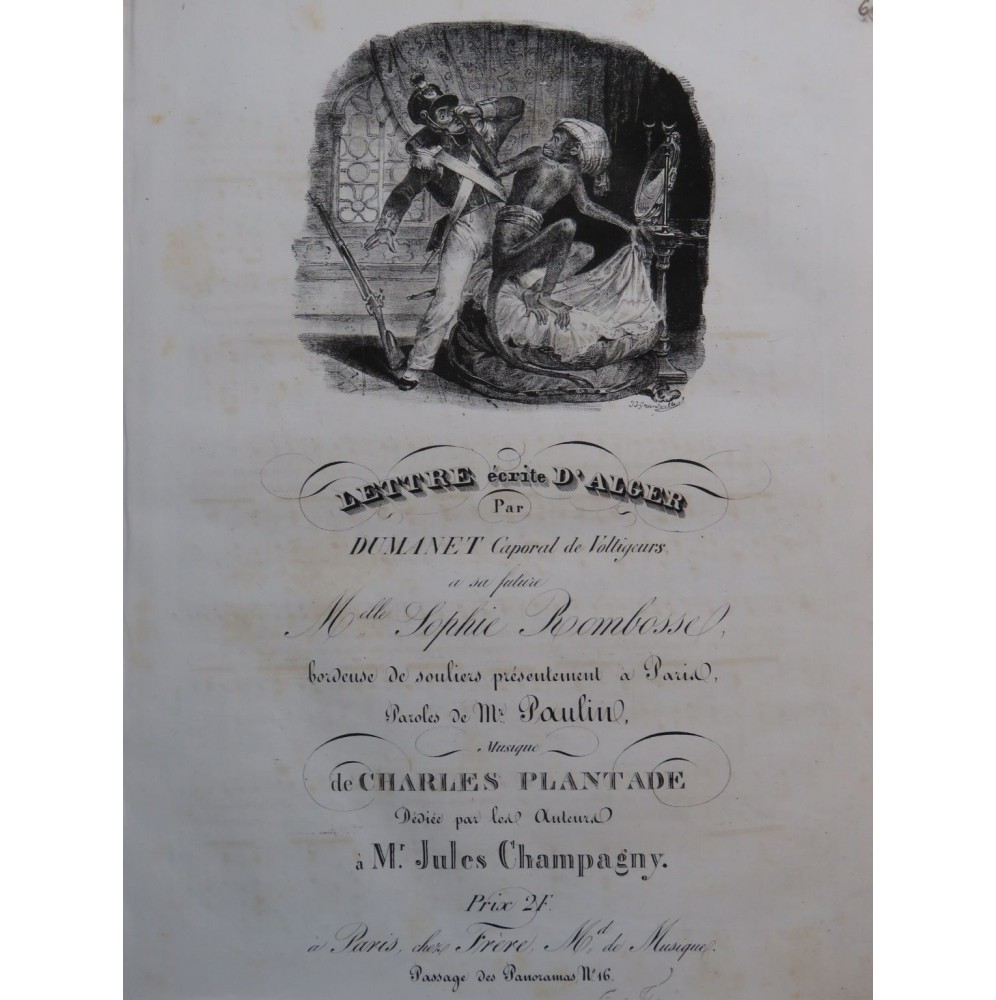 PLANTADE Charles Lettre de Dumanet Chant Piano ca1830