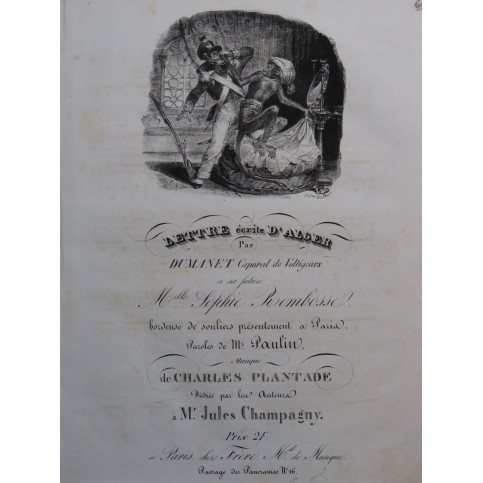 PLANTADE Charles Lettre de Dumanet Chant Piano ca1830