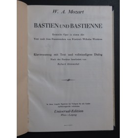 MOZART W. A. Bastien und Bastienne Opéra Chant Piano