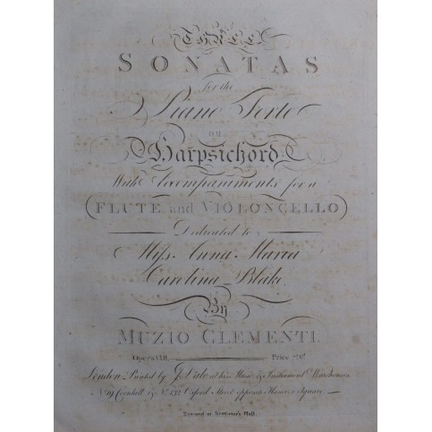 CLEMENTI Muzio Three Sonatas op 22 Violoncelle ca1790