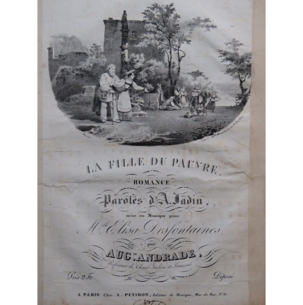 ANDRADE Auguste La Fille du Pauvre Chant Piano ca1830