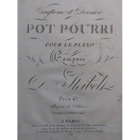 STEIBELT Daniel Pot Pourri No 20 pour Piano ca1805