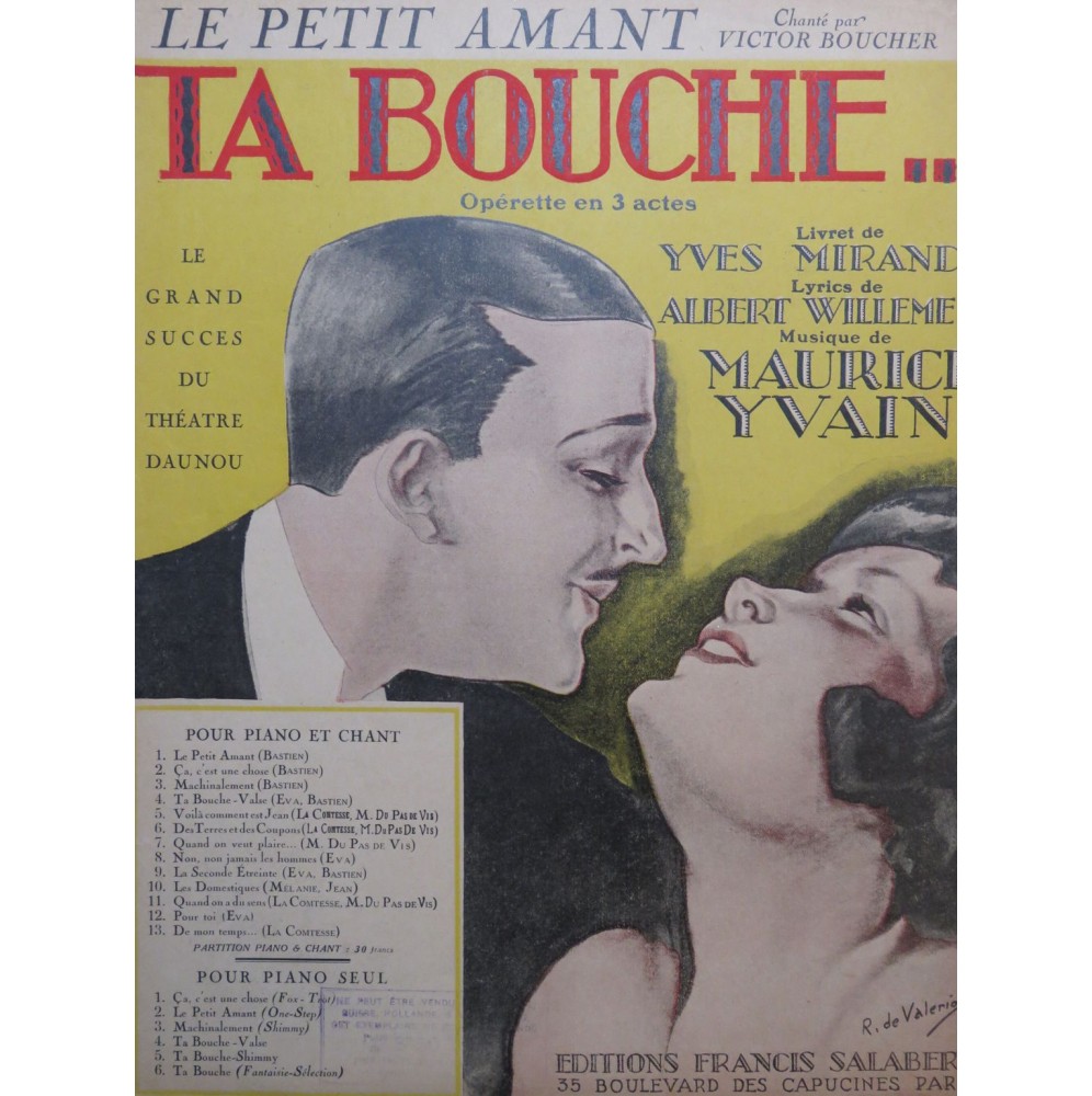 YVAIN Maurice Le Petit Amant Chant Piano 1922