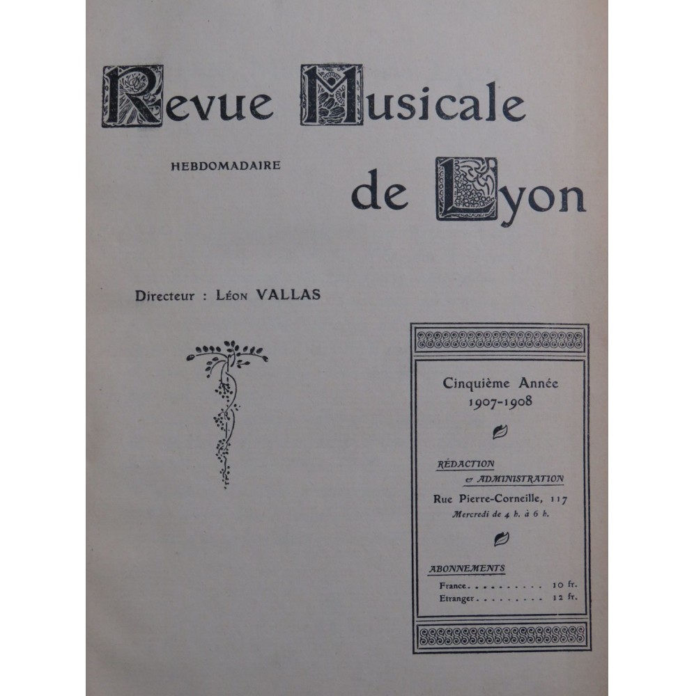 Revue Musicale de Lyon Cinquième Année 1907 1908