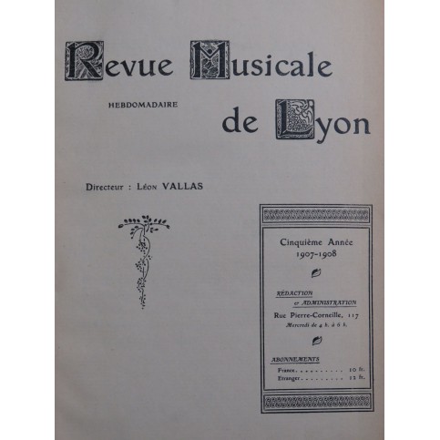 Revue Musicale de Lyon Cinquième Année 1907 1908